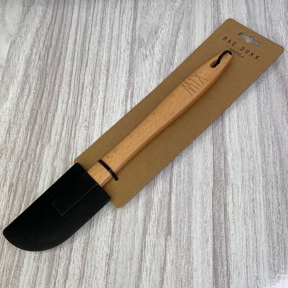 Rae Dunn MIX Spatula Black Silicone Spreader Wooden Handle Kitchen Utensil NEW - Picture 1 of 3